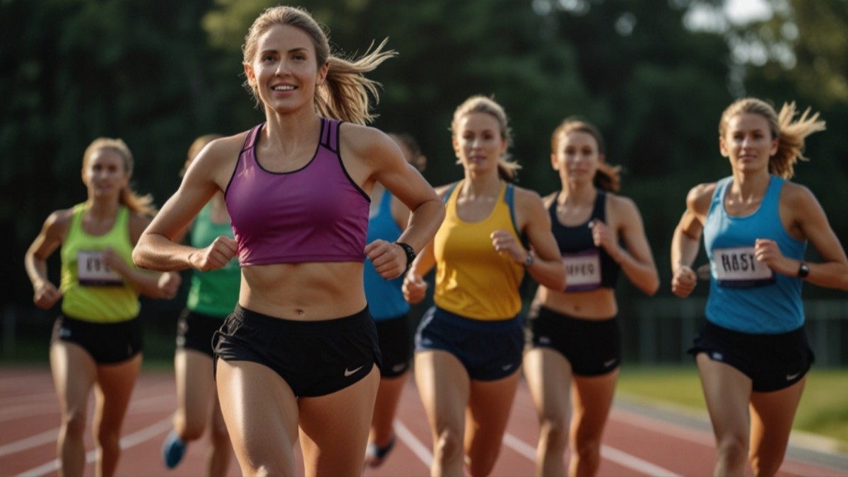 Woman running on a track, improving her running time