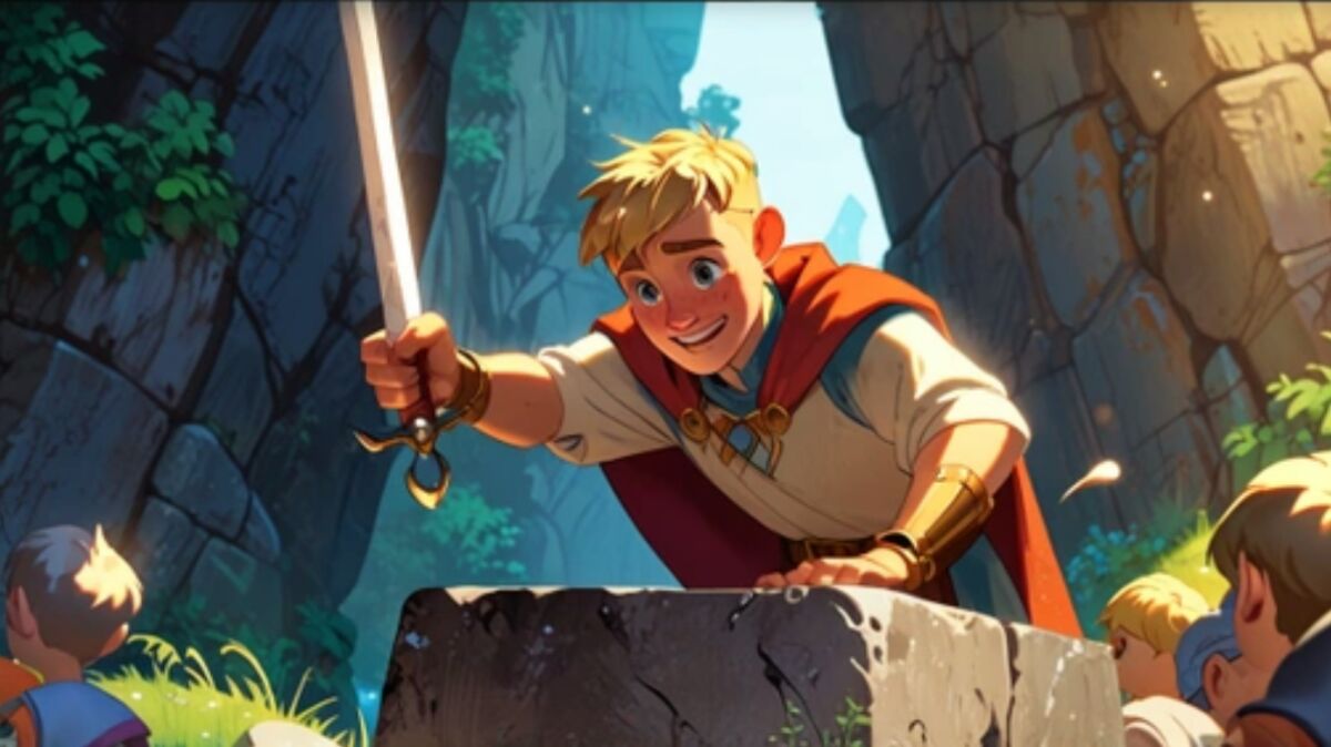 Illustration of Arthur pulling the sword from the stone